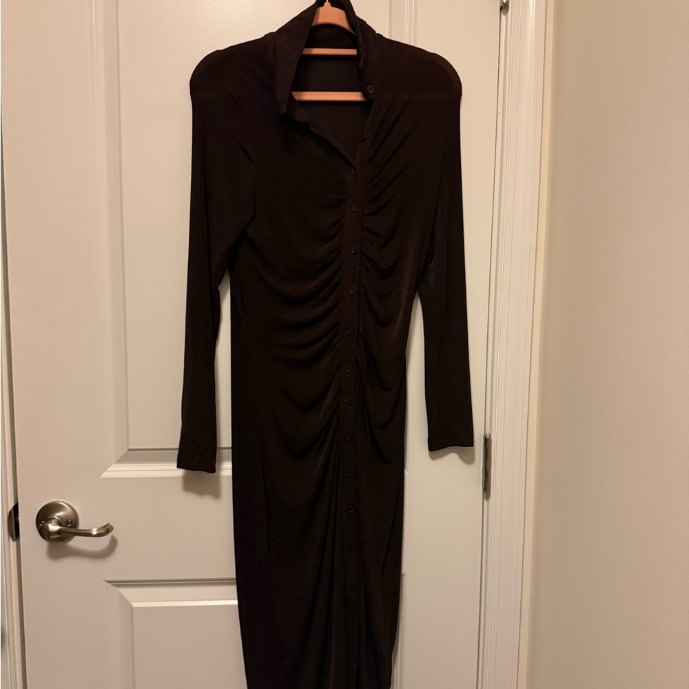 Elegant Brown Long Sleeve Dress
